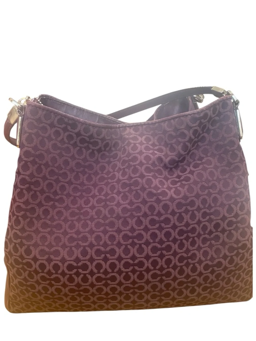 Coach Purple Madison Phoebe Signature Needlepoint Jacquard  & Leather Op Art Bag - Picture 12 of 12